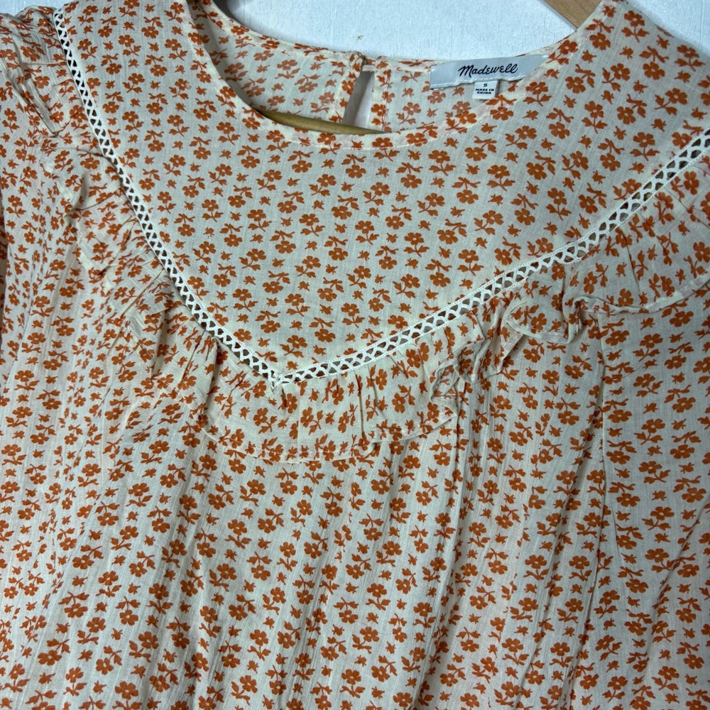 Madewell Floral Ruffle Blouse in Cream and Orange - Picture 8 of 13